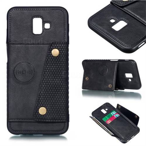 Retro Multifunction Card Slots Stand Leather Coated Phone Back Cover for Samsung Galaxy J6 Plus / J6 Prime - Black