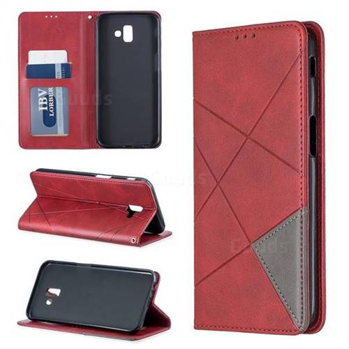 Prismatic Slim Magnetic Sucking Stitching Wallet Flip Cover for Samsung Galaxy J6 Plus / J6 Prime - Red