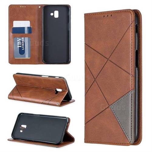 Prismatic Slim Magnetic Sucking Stitching Wallet Flip Cover for Samsung Galaxy J6 Plus / J6 Prime - Brown
