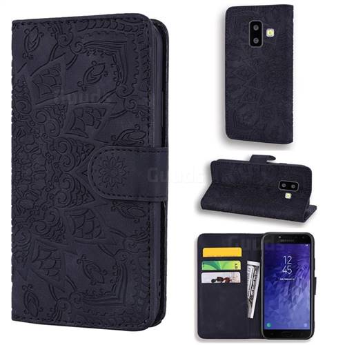 Retro Embossing Mandala Flower Leather Wallet Case for Samsung Galaxy J6 Plus / J6 Prime - Black