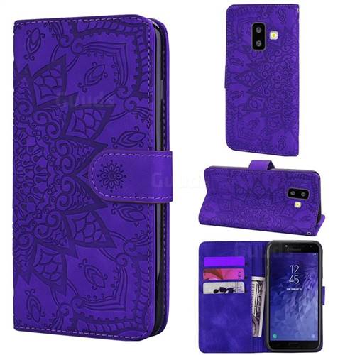 Retro Embossing Mandala Flower Leather Wallet Case for Samsung Galaxy J6 Plus / J6 Prime - Purple
