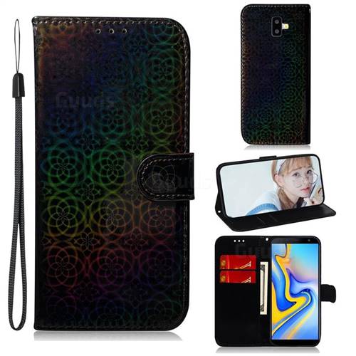 Laser Circle Shining Leather Wallet Phone Case for Samsung Galaxy J6 Plus / J6 Prime - Black