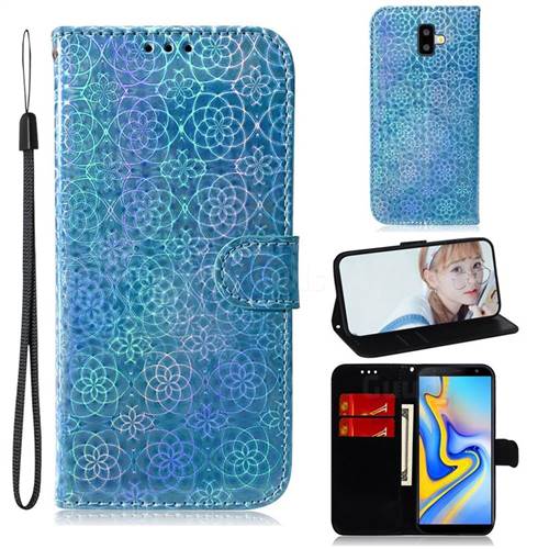 Laser Circle Shining Leather Wallet Phone Case for Samsung Galaxy J6 Plus / J6 Prime - Blue
