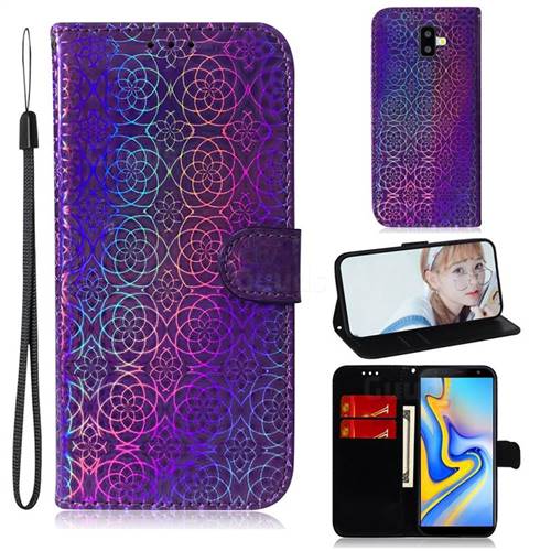 Laser Circle Shining Leather Wallet Phone Case for Samsung Galaxy J6 Plus / J6 Prime - Purple