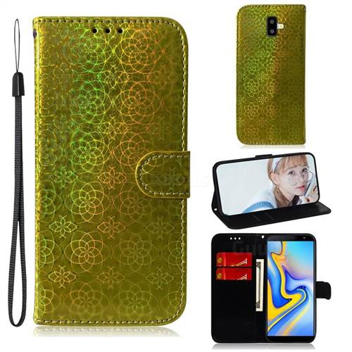 Laser Circle Shining Leather Wallet Phone Case for Samsung Galaxy J6 Plus / J6 Prime - Golden