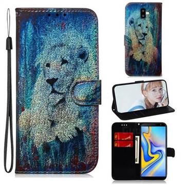 White Lion Laser Shining Leather Wallet Phone Case for Samsung Galaxy J6 Plus / J6 Prime