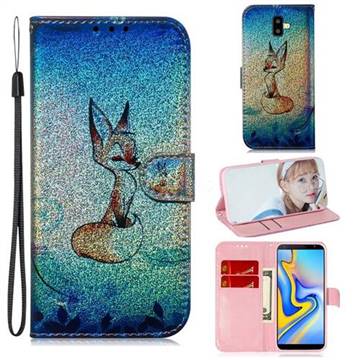 Cute Fox Laser Shining Leather Wallet Phone Case for Samsung Galaxy J6 Plus / J6 Prime