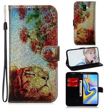Tiger Rose Laser Shining Leather Wallet Phone Case for Samsung Galaxy J6 Plus / J6 Prime