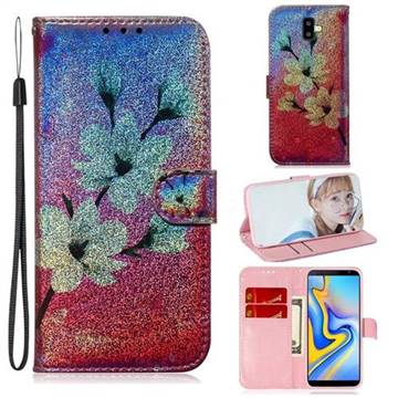 Magnolia Laser Shining Leather Wallet Phone Case for Samsung Galaxy J6 Plus / J6 Prime