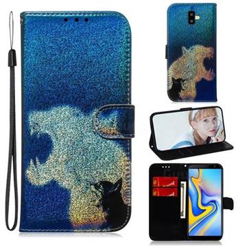 Cat and Leopard Laser Shining Leather Wallet Phone Case for Samsung Galaxy J6 Plus / J6 Prime