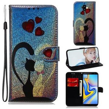 Love Cat Laser Shining Leather Wallet Phone Case for Samsung Galaxy J6 Plus / J6 Prime