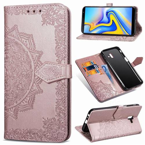 Embossing Imprint Mandala Flower Leather Wallet Case for Samsung Galaxy J6 Plus / J6 Prime - Rose Gold