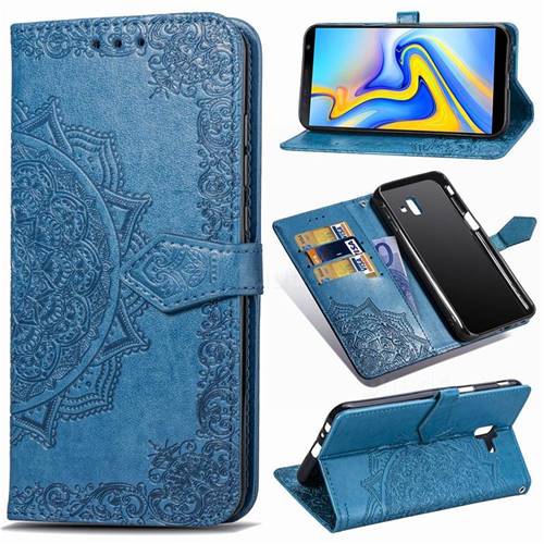 Embossing Imprint Mandala Flower Leather Wallet Case for Samsung Galaxy J6 Plus / J6 Prime - Blue