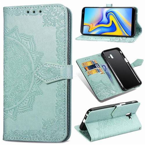 Embossing Imprint Mandala Flower Leather Wallet Case for Samsung Galaxy J6 Plus / J6 Prime - Green