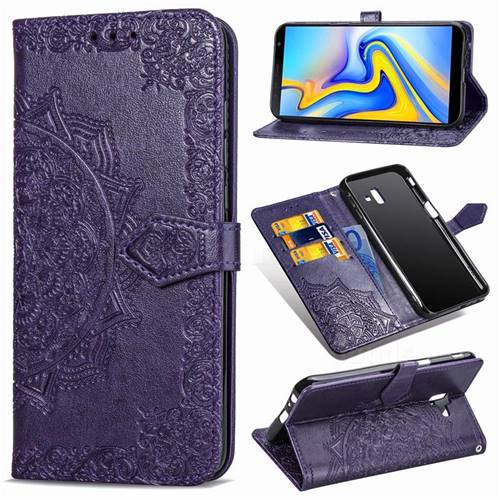 Embossing Imprint Mandala Flower Leather Wallet Case for Samsung Galaxy J6 Plus / J6 Prime - Purple