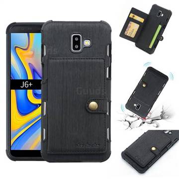 Brush Multi-function Leather Phone Case for Samsung Galaxy J6 Plus / J6 Prime - Black