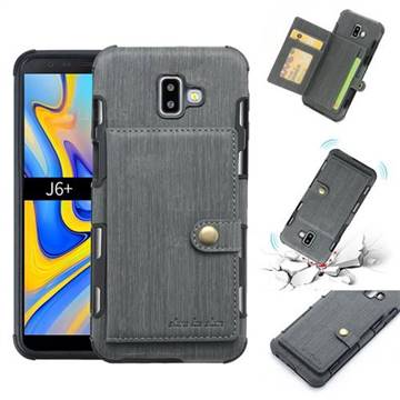 Brush Multi-function Leather Phone Case for Samsung Galaxy J6 Plus / J6 Prime - Gray