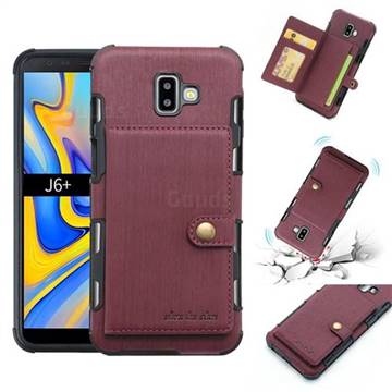 Brush Multi-function Leather Phone Case for Samsung Galaxy J6 Plus / J6 Prime - Wine Red