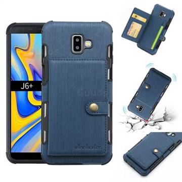 Brush Multi-function Leather Phone Case for Samsung Galaxy J6 Plus / J6 Prime - Blue