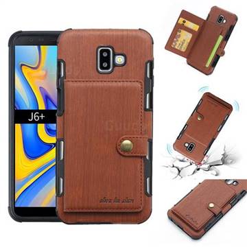 Brush Multi-function Leather Phone Case for Samsung Galaxy J6 Plus / J6 Prime - Brown