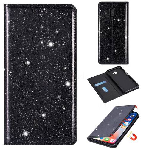 Ultra Slim Glitter Powder Magnetic Automatic Suction Leather Wallet Case for Samsung Galaxy J6 Plus / J6 Prime - Black