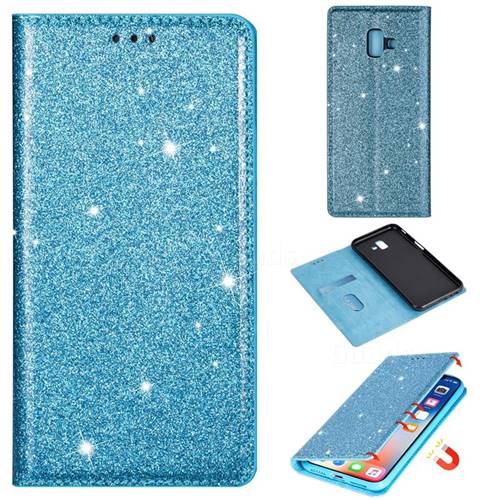 Ultra Slim Glitter Powder Magnetic Automatic Suction Leather Wallet Case for Samsung Galaxy J6 Plus / J6 Prime - Blue