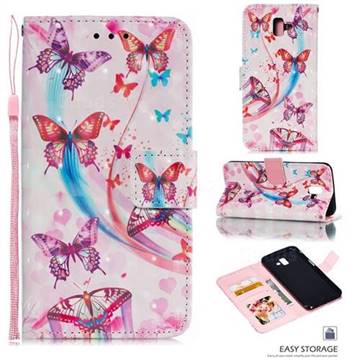 Ribbon Flying Butterfly 3D Painted Leather Phone Wallet Case for Samsung Galaxy J6 Plus / J6 Prime