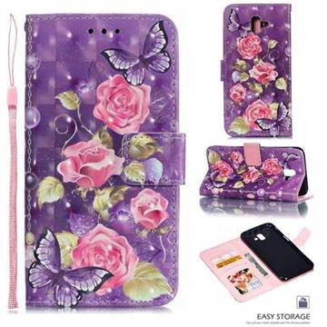 Purple Butterfly Flower 3D Painted Leather Phone Wallet Case for Samsung Galaxy J6 Plus / J6 Prime