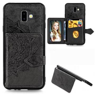 Mandala Flower Cloth Multifunction Stand Card Leather Phone Case for Samsung Galaxy J6 Plus / J6 Prime - Black