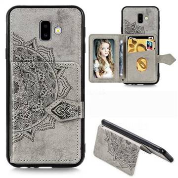 Mandala Flower Cloth Multifunction Stand Card Leather Phone Case for Samsung Galaxy J6 Plus / J6 Prime - Gray