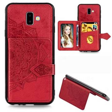 Mandala Flower Cloth Multifunction Stand Card Leather Phone Case for Samsung Galaxy J6 Plus / J6 Prime - Red