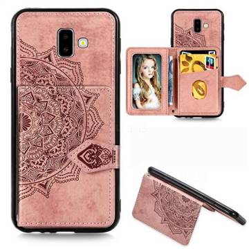 Mandala Flower Cloth Multifunction Stand Card Leather Phone Case for Samsung Galaxy J6 Plus / J6 Prime - Rose Gold