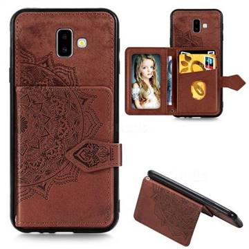 Mandala Flower Cloth Multifunction Stand Card Leather Phone Case for Samsung Galaxy J6 Plus / J6 Prime - Brown