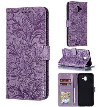 Intricate Embossing Lace Jasmine Flower Leather Wallet Case for Samsung Galaxy J6 Plus / J6 Prime - Purple