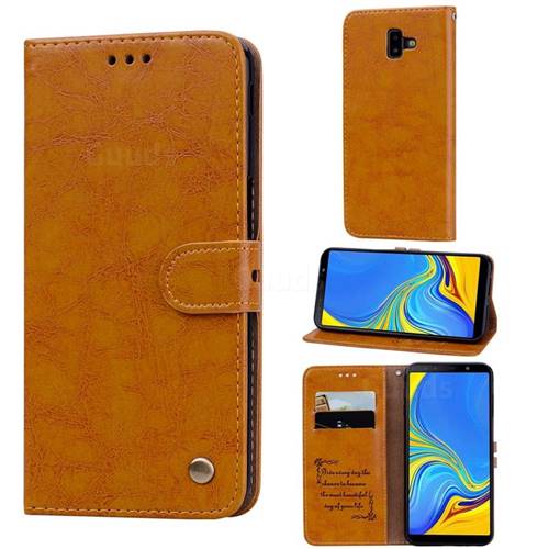 Luxury Retro Oil Wax PU Leather Wallet Phone Case for Samsung Galaxy J6 Plus / J6 Prime - Orange Yellow