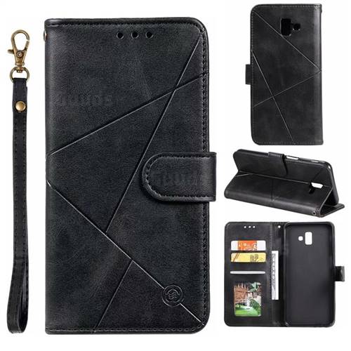 Embossing Geometric Leather Wallet Case for Samsung Galaxy J6 Plus / J6 Prime - Black