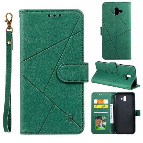 Embossing Geometric Leather Wallet Case for Samsung Galaxy J6 Plus / J6 Prime - Green