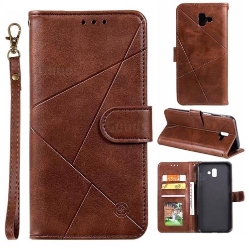 Embossing Geometric Leather Wallet Case for Samsung Galaxy J6 Plus / J6 Prime - Brown