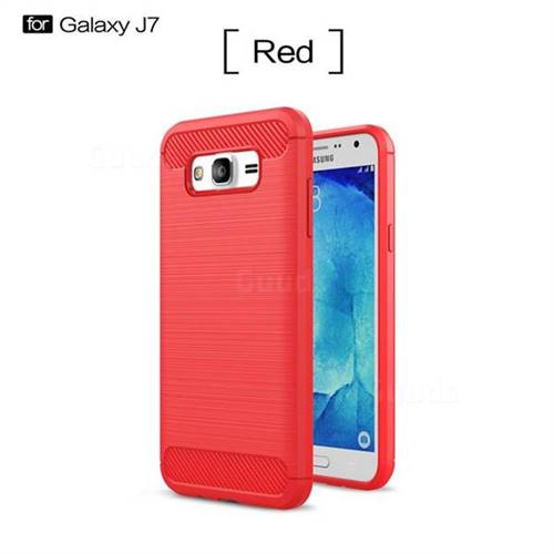 Luxury Carbon Fiber Brushed Wire Drawing Silicone TPU Back Cover for Samsung Galaxy J7 2015 J700 (Red)