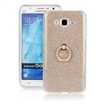 Luxury Soft TPU Glitter Back Ring Cover with 360 Rotate Finger Holder Buckle for Samsung Galaxy J7 2015 J700 - Golden