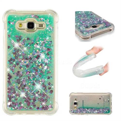 Dynamic Liquid Glitter Sand Quicksand TPU Case for Samsung Galaxy J7 2015 J700 - Green Love Heart