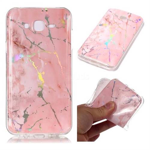 Powder Pink Marble Pattern Bright Color Laser Soft TPU Case for Samsung Galaxy J7 2015 J700