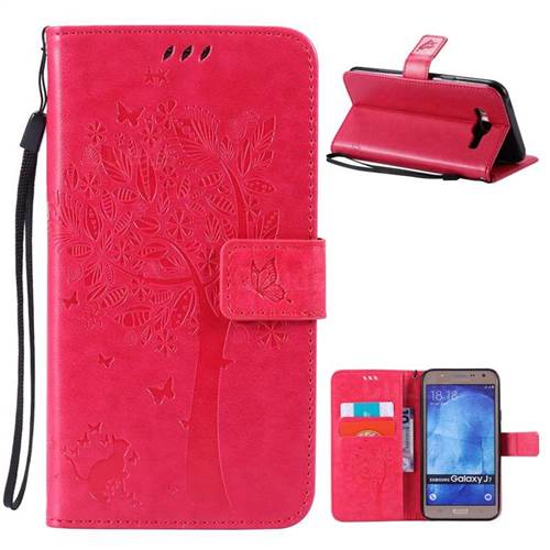 Embossing Butterfly Tree Leather Wallet Case for Samsung Galaxy J7 J700 - Rose