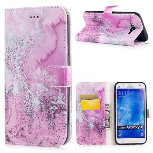 Pink Seawater PU Leather Wallet Case for Samsung Galaxy J7 2015 J700