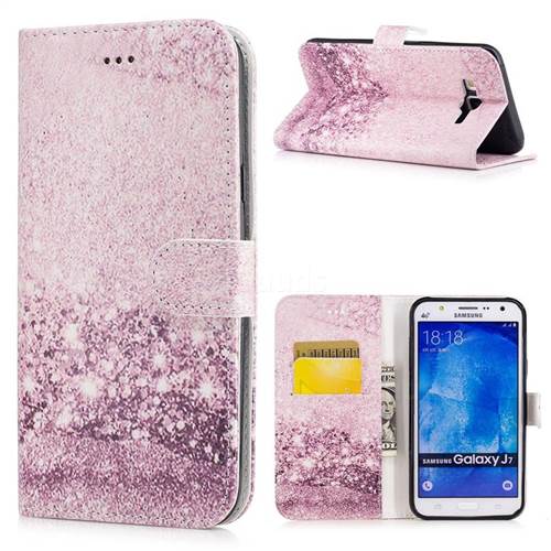 Glittering Rose Gold PU Leather Wallet Case for Samsung Galaxy J7 2015 J700