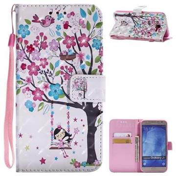 Flower Tree Swing Girl 3D Painted Leather Wallet Case for Samsung Galaxy J7 2015 J700
