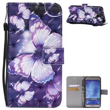 Violet butterfly 3D Painted Leather Wallet Case for Samsung Galaxy J7 2015 J700