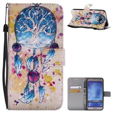 Blue Dream Catcher 3D Painted Leather Wallet Case for Samsung Galaxy J7 2015 J700