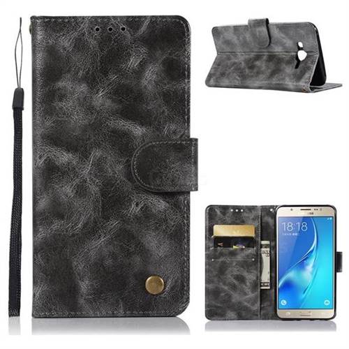 Luxury Retro Leather Wallet Case for Samsung Galaxy J7 2015 J700 - Gray
