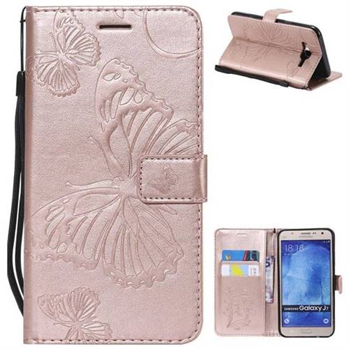 Embossing 3D Butterfly Leather Wallet Case for Samsung Galaxy J7 2015 J700 - Rose Gold
